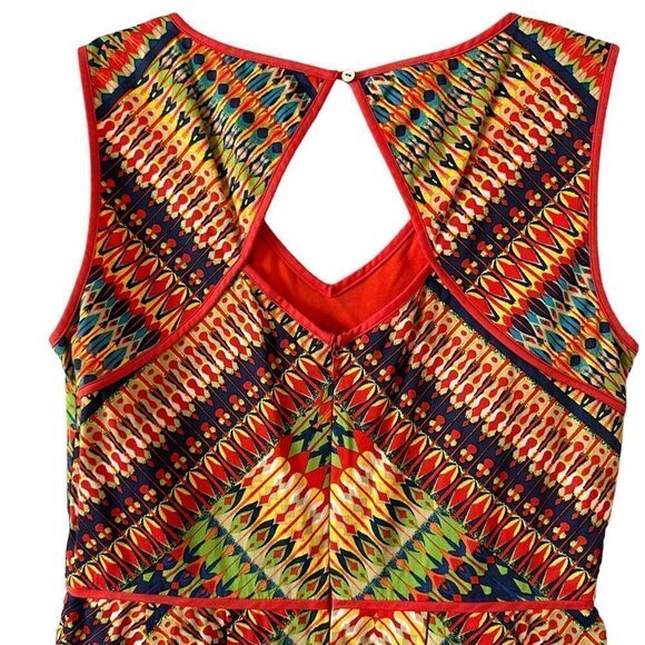 Ellen Tracy colorful a-line sleeveless dress boho print pockets keyhole back - Picture 9 of 16